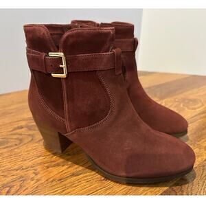 Diba Women’s Burgundy Suede Ankle Boots Size 8.5 NWOB Stacked Heel Boho Western